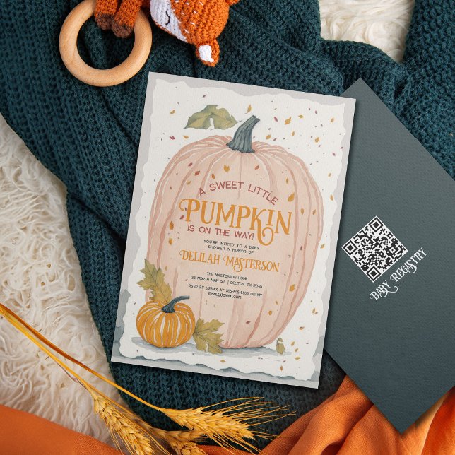 Sweet Little Pumpkin Watercolor Baby Shower Invitation (Creator Uploaded)