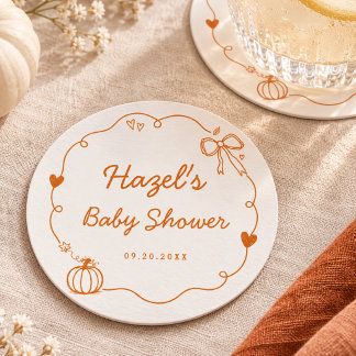 Sweet Little Pumpkin Whimsical Doodle Baby Shower Round Paper Coaster