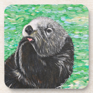 Sweet Little Sea Otter Painting Coaster