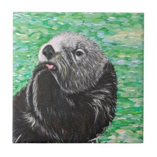 Sweet Little Sea Otter Painting Tile
