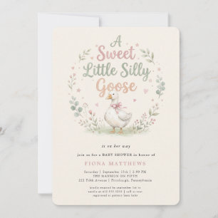 Sweet Little Silly Goose Pink Gingham Baby Shower Invitation