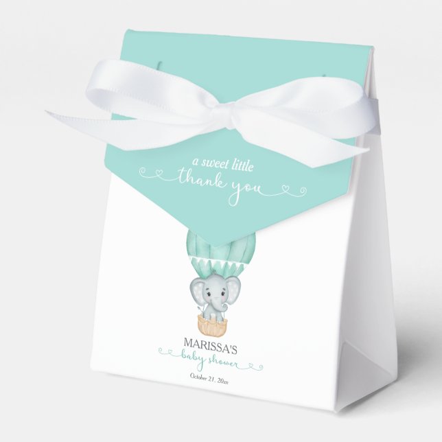 Sweet Little Thank You Green Elephant Baby Shower Favour Box (Front Side)