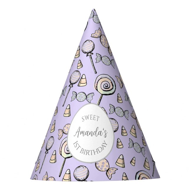 Sweet Little Thing Purple Candy Party Hat (Front)