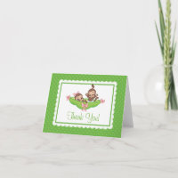Sweet Little Twins Monkey Pea Pod Thank You Card