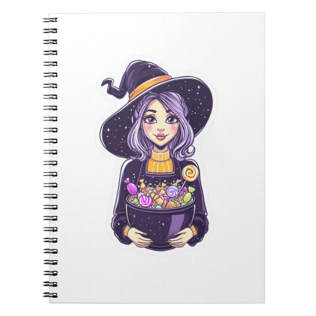 Sweet Little Witch with Magical Candy Bowl Notebook (Front)