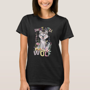 sweet little wolf with flowers cute wolves animal T-Shirt
