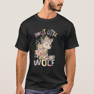 sweet little wolf with flowers cute wolves animal T-Shirt