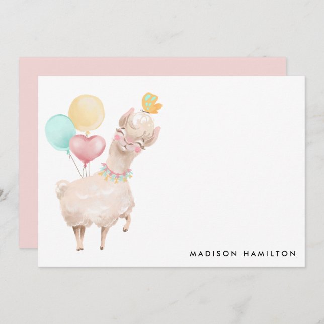 Sweet Llama Personalised Stationery Card (Front/Back)