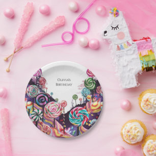 Sweet Lollipop Candyland Birthday Paper Plate