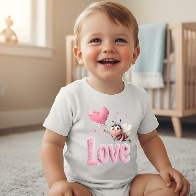 Sweet Love Bee Pink Hearts  Baby Bodysuit (Creator Uploaded)
