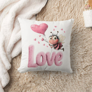Sweet Love Bee Pink Hearts  Cushion