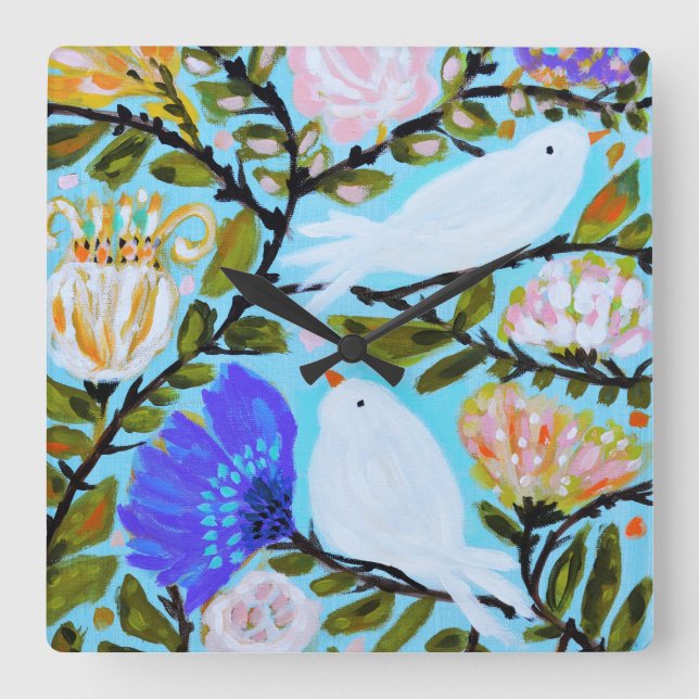 Sweet Love Birds II Square Wall Clock (Front)