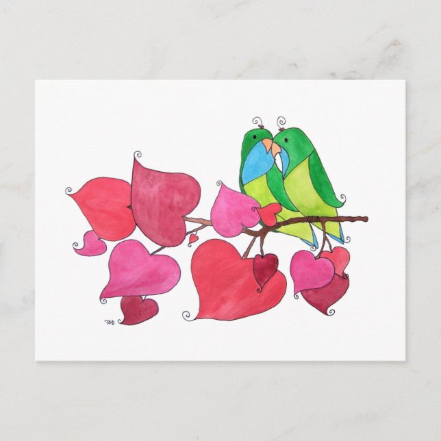 Sweet Love Birds Illustration Postcard (Front)