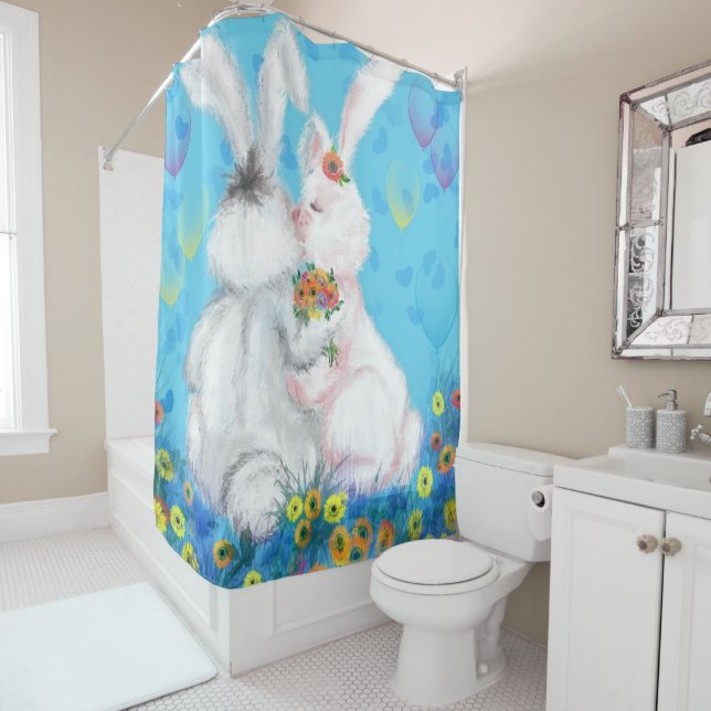 Sweet Love Couple Bunny Shower Curtain (In Situ)