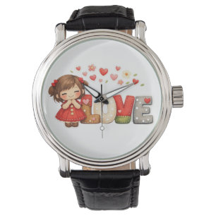 Sweet "LOVE" Heart & Chibi Girl  Watch