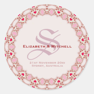 Sweet Love Hearts Lace Wedding Keepsake Classic Round Sticker