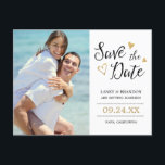 Sweet Love Photo Save the Date Postcard / Gold<br><div class="desc">Modern,  simple,  elegant,  and fun!  Background colour can be customised to any colour you'd like.  Please replace the template photo with an image of your own prior to purchasing.</div>