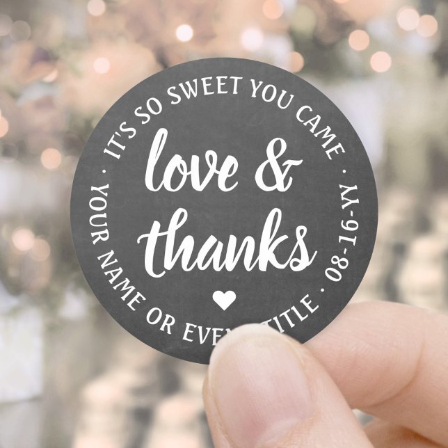 Sweet Love & Thanks Black & White Faux Chalkboard Classic Round Sticker (Creator Uploaded)