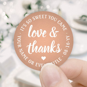 Sweet Love & Thanks Copper Faux Foil Simple Script Classic Round Sticker