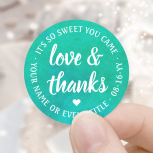 Sweet Love & Thanks Script Blue Green Watercolor Classic Round Sticker