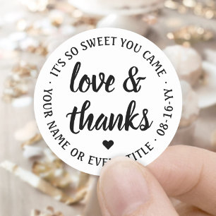 Sweet Love & Thanks Simple White & Black Script Classic Round Sticker
