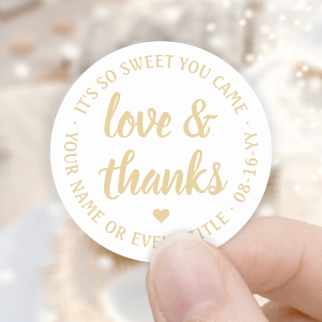 Sweet Love & Thanks White & Gold Simple Script Classic Round Sticker (Creator Uploaded)