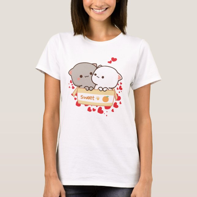 Sweet Love with Peach and Goma Cats T-Shirt (Front)