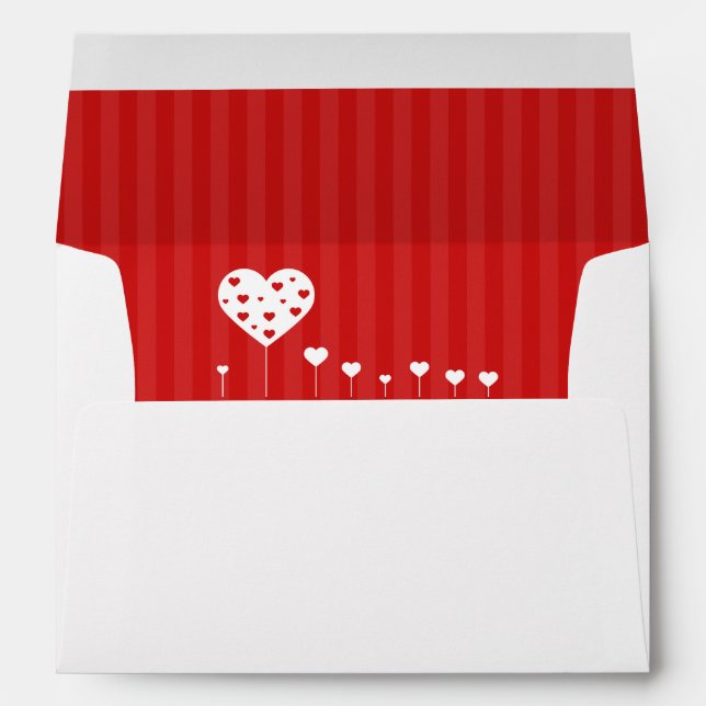 Sweet Lovely Romantic Red White Hearts Envelope (Back (Bottom))