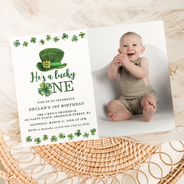 Sweet Lucky One Photo Birthday Party Invitation (Creator Uploaded)