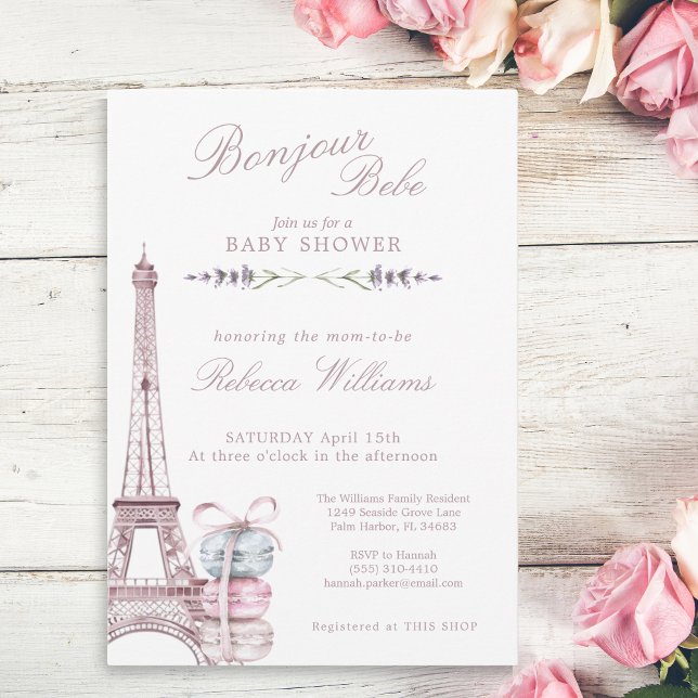 Sweet Macaron Bonjour Bebe Paris Baby shower Invitation (Creator Uploaded)