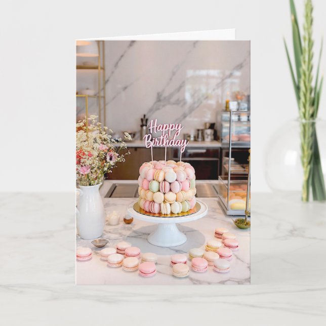 Sweet Macaron Cake Happy Birthday Card (Front)