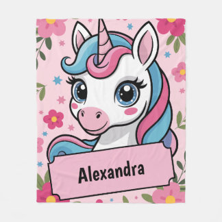 Sweet Magical Unicorn Design Personalised Girly  Fleece Blanket