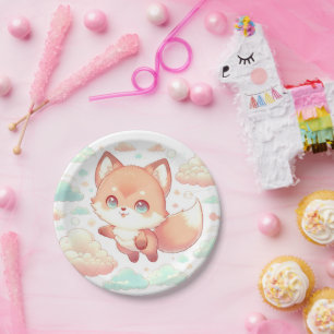 Sweet Majestic Fox Baby Shower Paper Plate