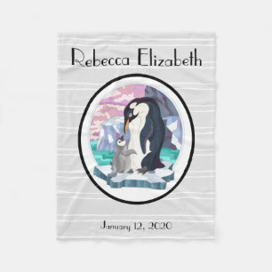 Sweet Mama & Baby Penguins, personalised Fleece Blanket