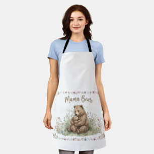 Sweet Mama Bear and Baby Bear Floral Watercolor Apron