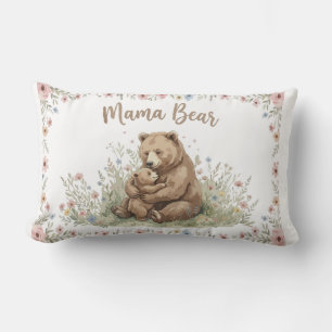 Sweet Mama Bear and Baby Bear Floral Watercolor  Lumbar Cushion