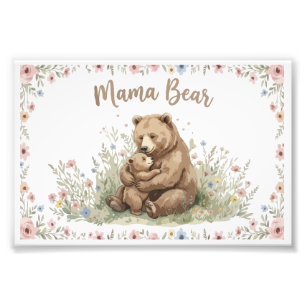Sweet Mama Bear and Baby Bear Floral Watercolor Photo Print