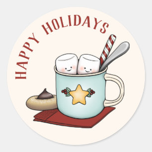 Sweet Marshmallows in Mug Happy Holidays Christmas Classic Round Sticker