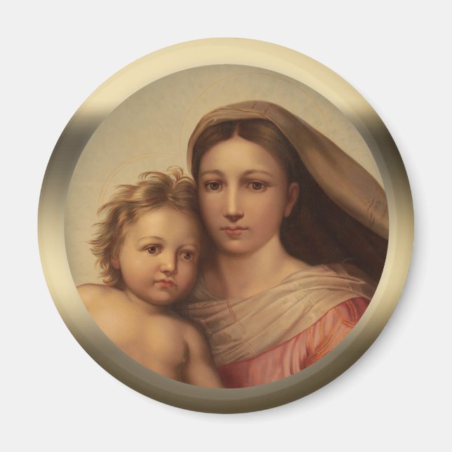 Sweet Mary and Jesus child Sistine madonna Prang Magnet (Front)