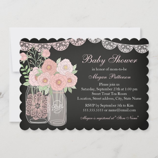 Sweet Mason Jar Chalkboard Baby Shower Invite (Front)