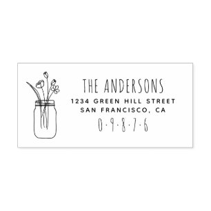 Sweet Mason Jar & Flowers Family Return Address Rubber Stamp