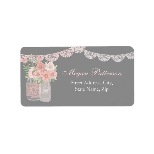 Sweet Mason Jar Pink Grey Address Label (Front)