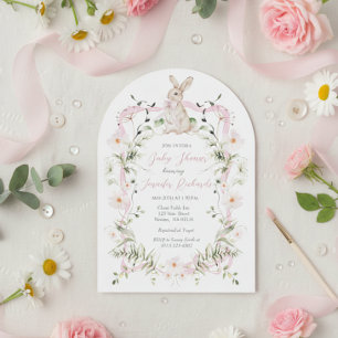 Sweet Meadow Bunny Wildflower Ribbon Baby Shower Invitation