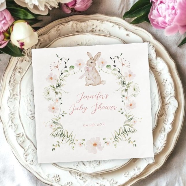 Sweet Meadow Bunny & Wildflowers Baby Shower Napkin (Creator Uploaded)
