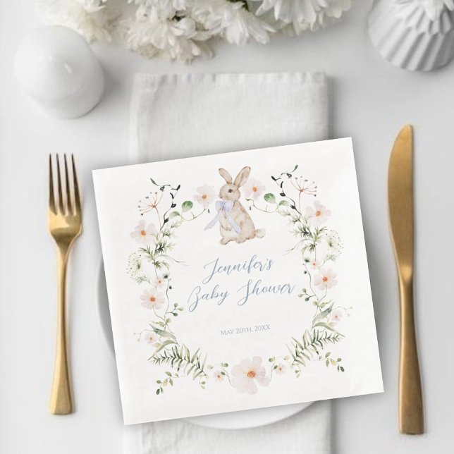 Sweet Meadow Bunny & Wildflowers Baby Shower Napkin (Creator Uploaded)