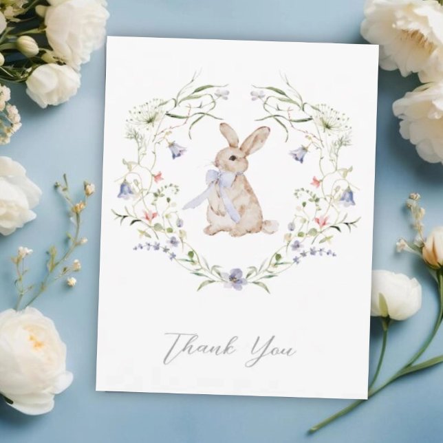 Sweet Meadow Bunny & Wildflowers Baby Shower   Thank You Card (Creator Uploaded)