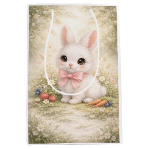 Sweet Meadow Friend Bunny with Pink Bow Medium Gift Bag