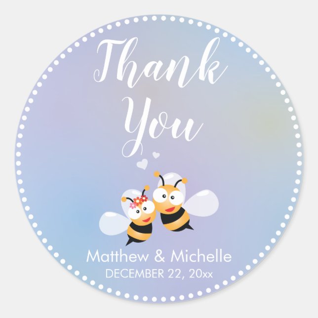 Sweet Meant To Bee Couple Cute Wedding Thank You Classic Round Sticker (Front)