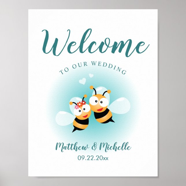 Sweet Meant To Bee Cute Wedding Welcome Sign (Front)