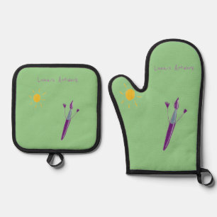 Sweet Memories -Your Child’s Artwork Green Oven Mitt & Pot Holder Set